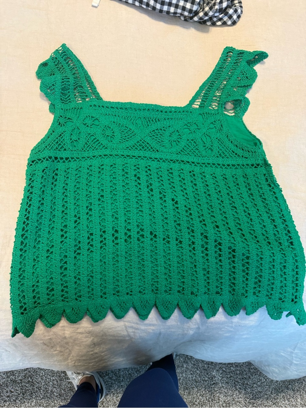 Design History Emerald Green Crochet Square-Neck Tank
